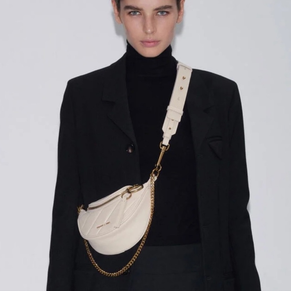 Charles & Keith Philomena Wrinkled Effect Half Moon Crossbody Bag